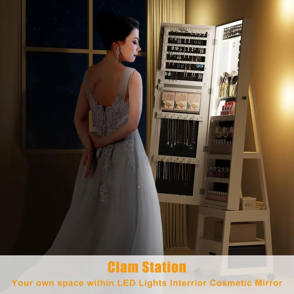 MKDK 360 Degree Swivel Jewelry Cabinet LED Mirror And Storage
