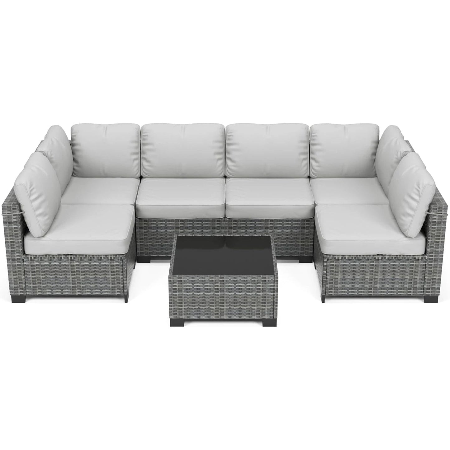 7-Piece Modular Outdoor Furniture Set, PE Rattan Wicker Sectional Modular Conversation Sofa Set, Perfect For Garden Balcony The Pet & Home Store