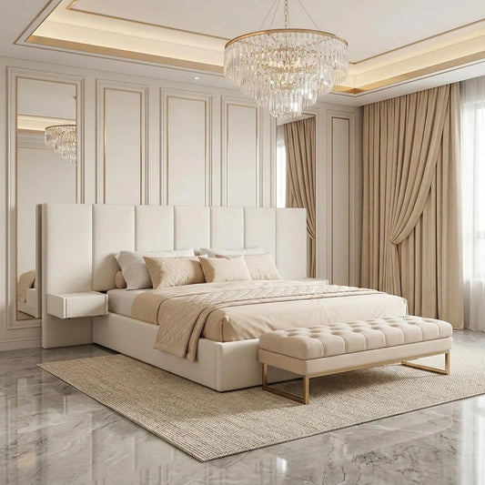 King Upholstered Platform Bed With Lift-Up Storage Velvet Headboard