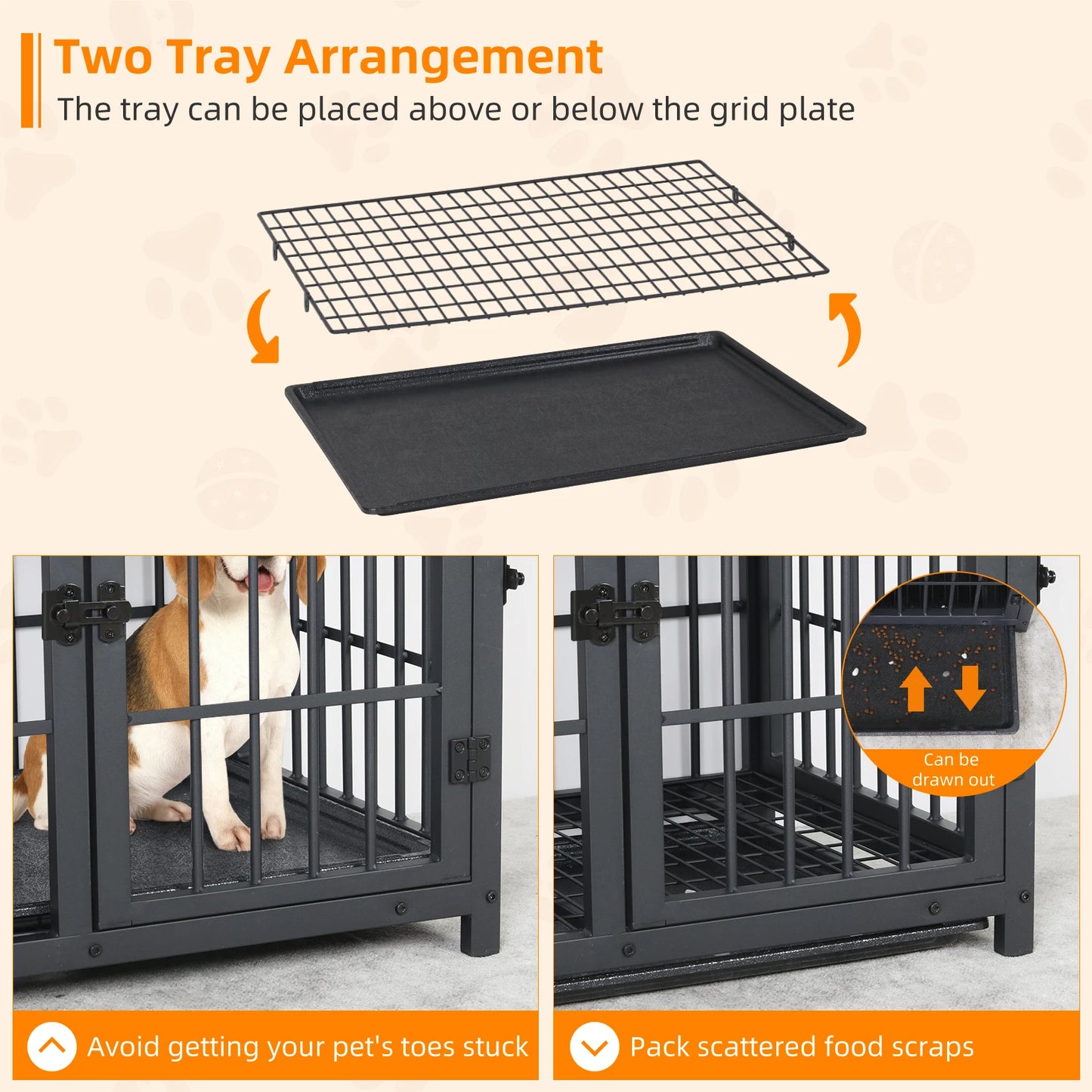 Large Wooden Dog Crate Indoor Furniture Style Elevated Pet Dog Cage Kennel End Table Lattice Playpen with 3 Doors Removable Tray