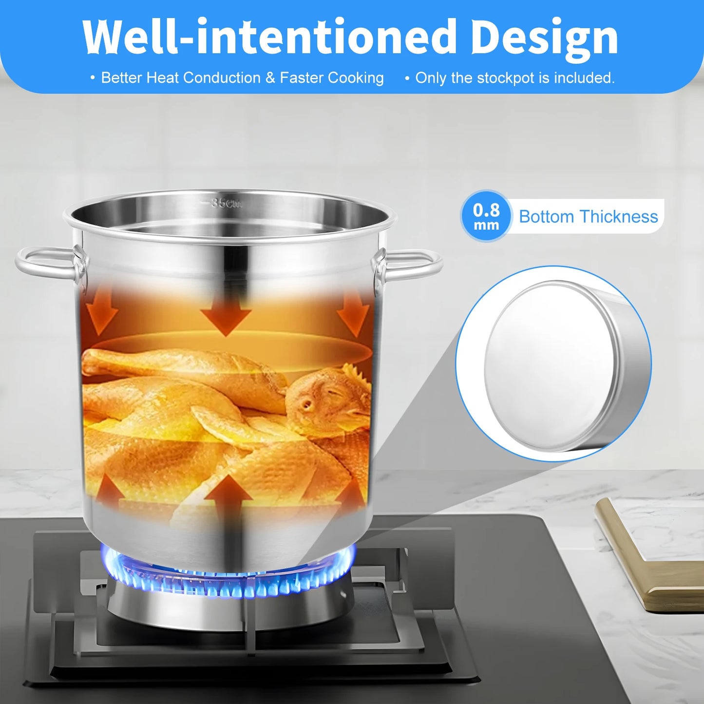 Stainless Steel Stock Pot With Lid And Durable Handles