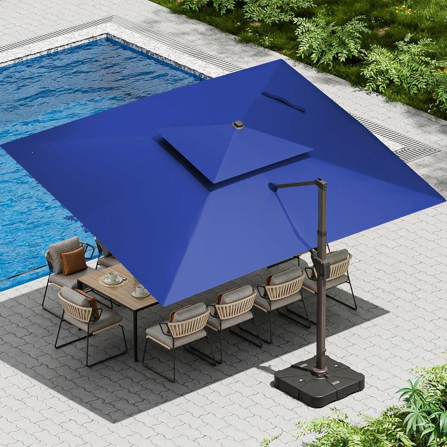 HUANZHUANG Cantilever Patio Umbrella With Base Included Rectangular Offset