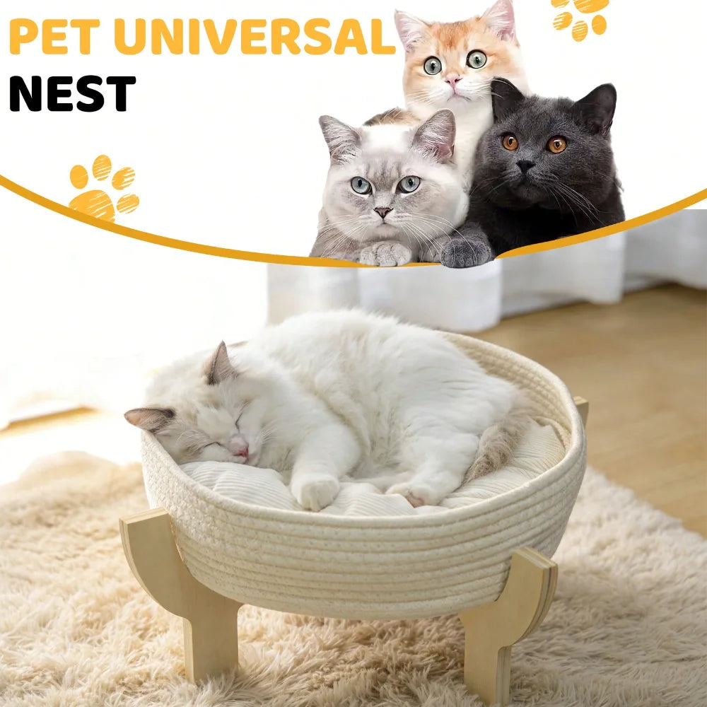 XMSJ Raised Wooden Cat Bed Sofa With Fluffy Cushion