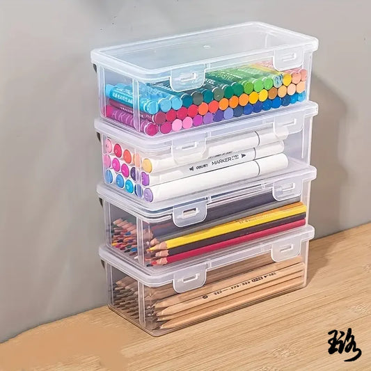 Clear PP Storage Boxes With Lids For Office Supplies