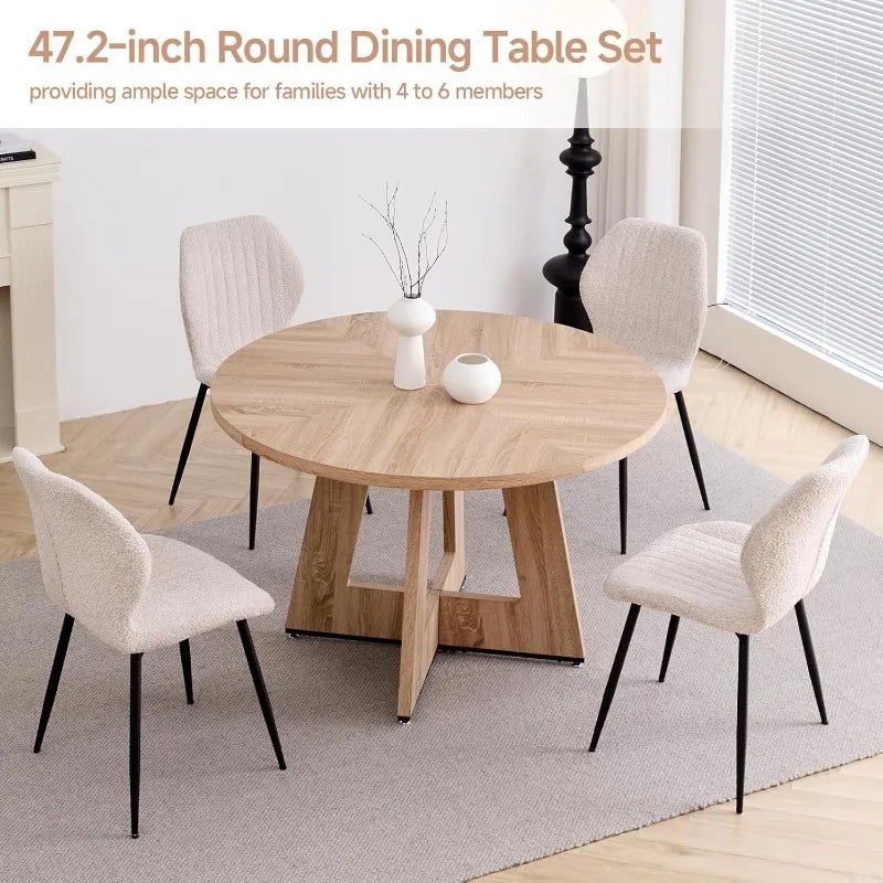 Round Dining Table Set For 4 With Chairs Mid Century