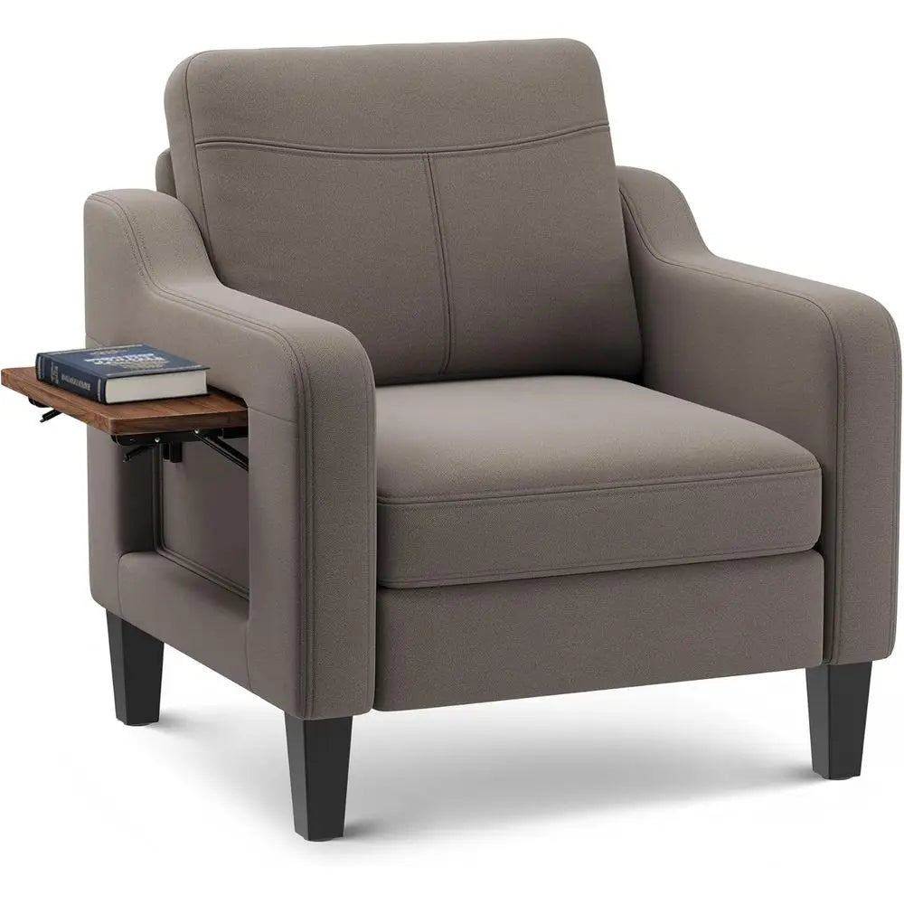 Ern Linen Upholstered Armchair Wooden Side Table Adjustable Comfortable Accent Chair for Living Room Fabric Sofa Design The Pet & Home Store