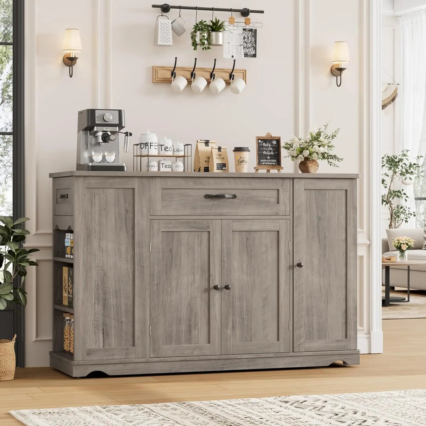 Rolling Kitchen Island Cart With Storage Drawers And Adjustable Shelves