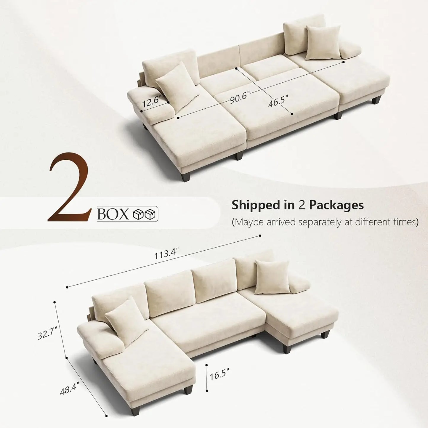 GUANGBAI Sleeper Sofa With Pull Out Bed U Shaped Chenille