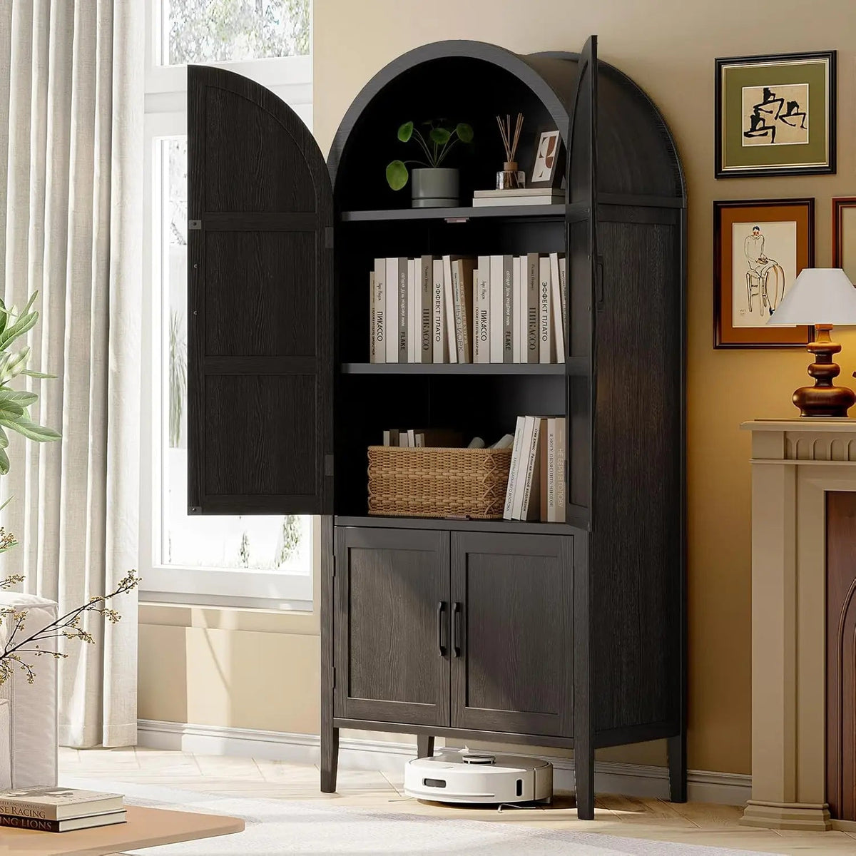 71" Tall Farmhouse Arched Pantry Cabinet, 5-Tier Wooden Storage w/Adjustable Shelves & Feet, Kitchen Cabinet w/Doors for Dining Room Organization The Pet & Home Store