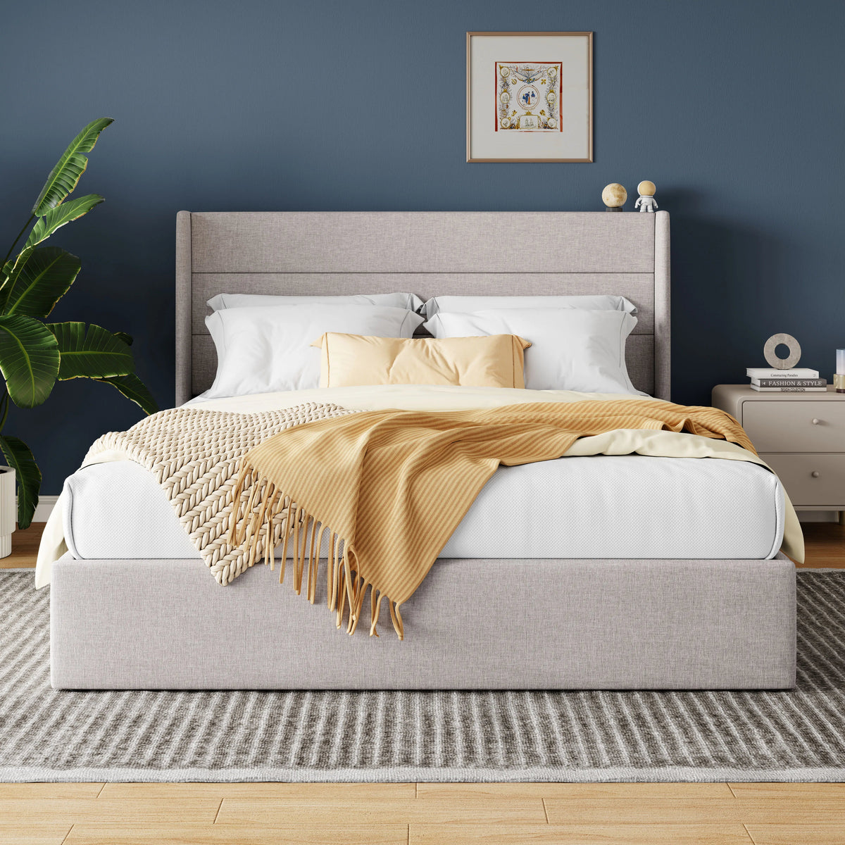 Lift Up Storage Bed with Wingback Headboard | Several Sizes, Colors The Pet & Home Store