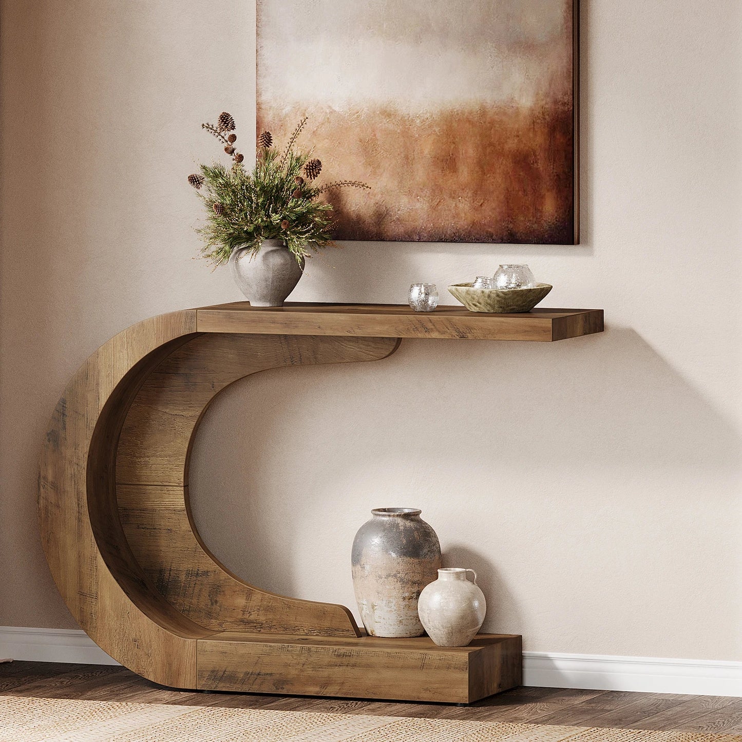 Tribesigns 43.3" Mid-Century Modern Console Table for Entryway, Wood C-Shaped Hallway Entry Accent Table for Living Room The Pet & Home Store