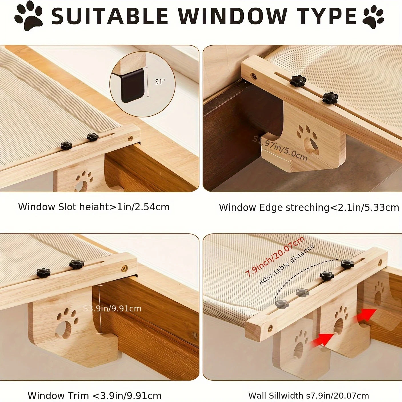 CZBNYX Cat Window Hammock Sill for Indoor Cats Wooden Frame