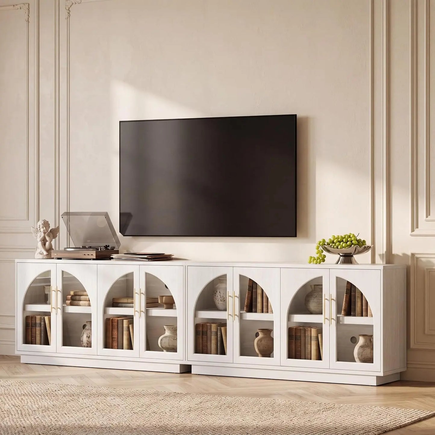 Buffet Cabinet With Glass Doors Modern Arched Sideboard