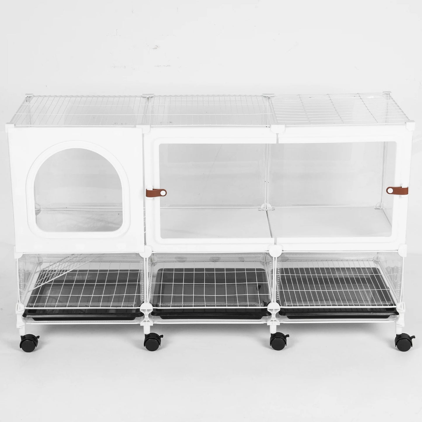 2-Tier Bunny Cage Indoor with Pull Out Tray Rolling Rabbit Hutch with Wheels 105x35x66cm for Guinea Pig Chinchillas