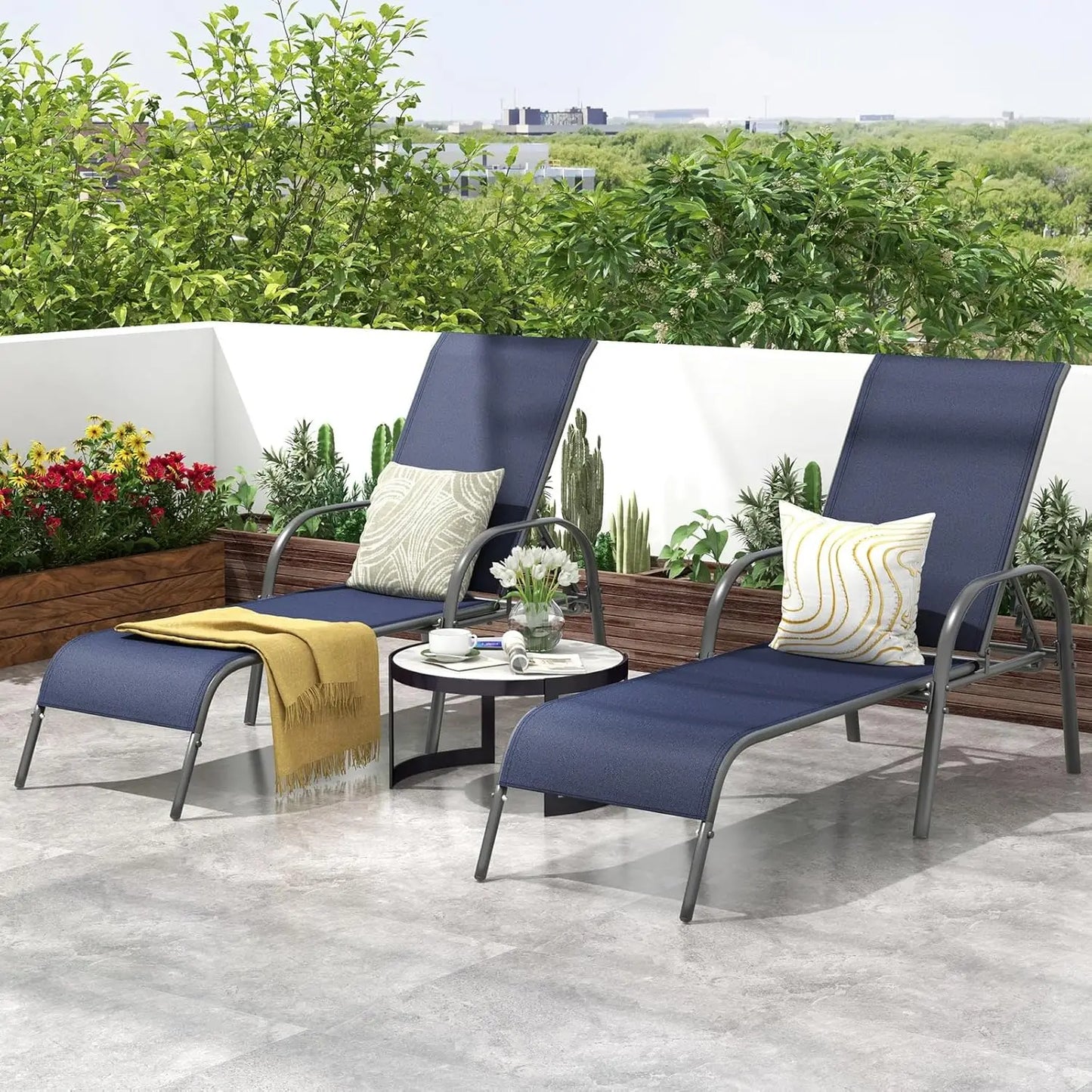 2-Pack Patio Lounge Chairs With 5-Position Adjustable Backrests