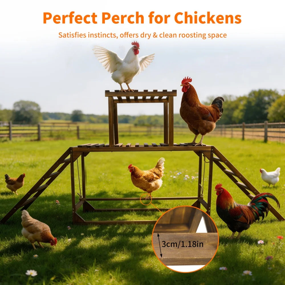 Solid Wood Chicken Perch Coop Toy with Swing Ladder Platform Chicken Run Roosting Bar for Hens Chicken Climbing Ladder Activity