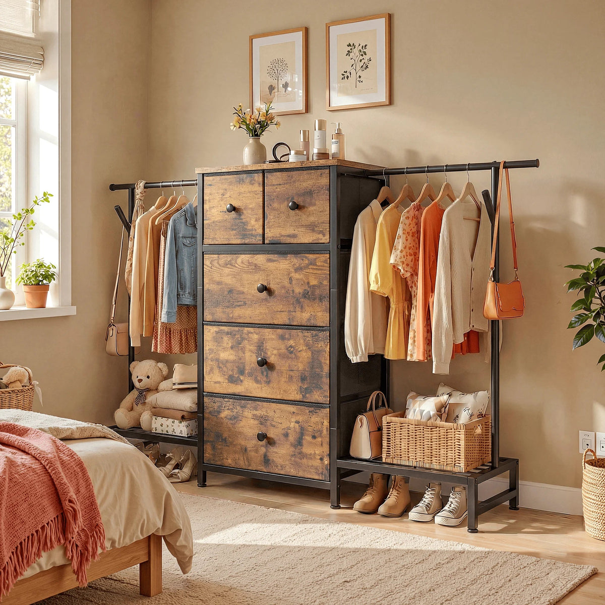 EnHomee Modern Fabric Dresser With Five Drawers And Shoe Rack The Pet & Home Store