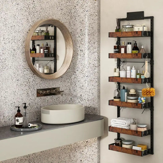 Over The Door Pantry Organizer 6-Tier Wooden Basket Storage