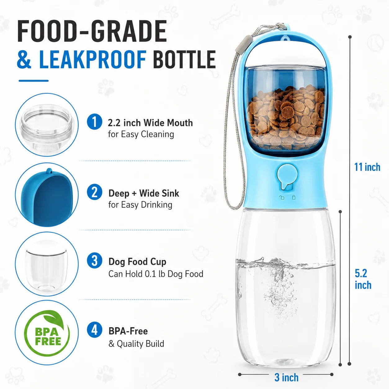 3 In 1 Portable Pet Water Bottle With Food Dispenser