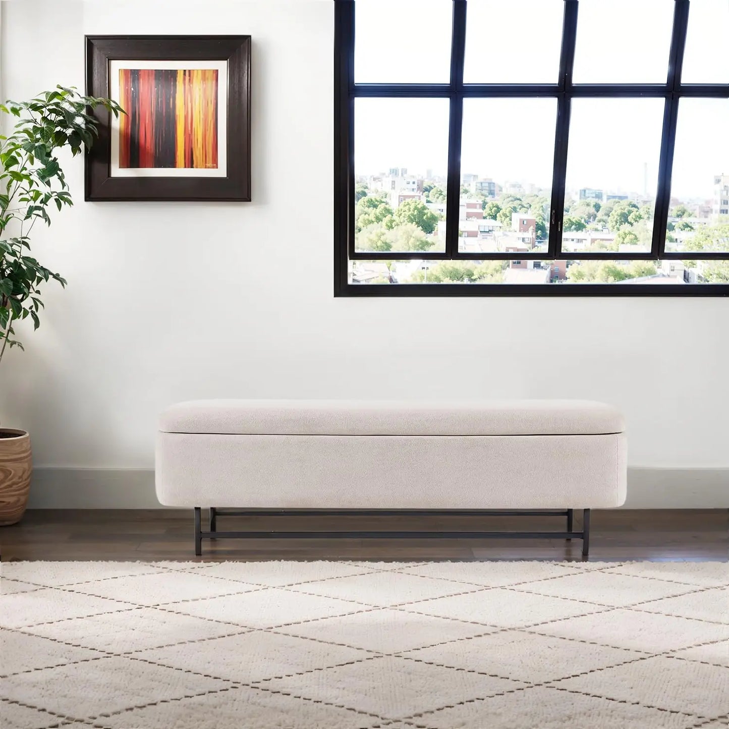 Boucle Upholstered Storage Bench for Bedroom Teddy Ottoman