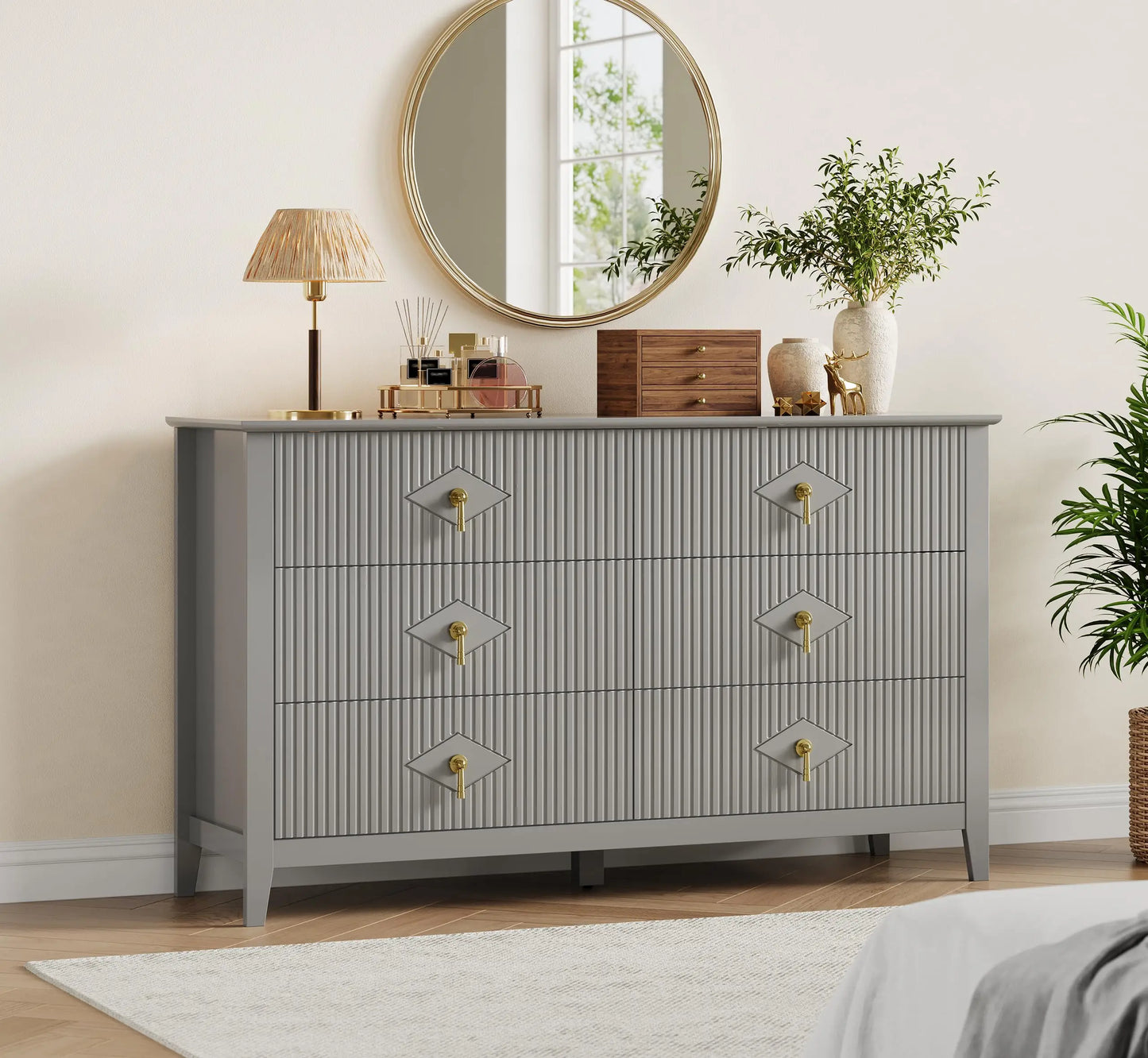 HiMISS Modern Six Drawer Dresser And TV Stand In Wood