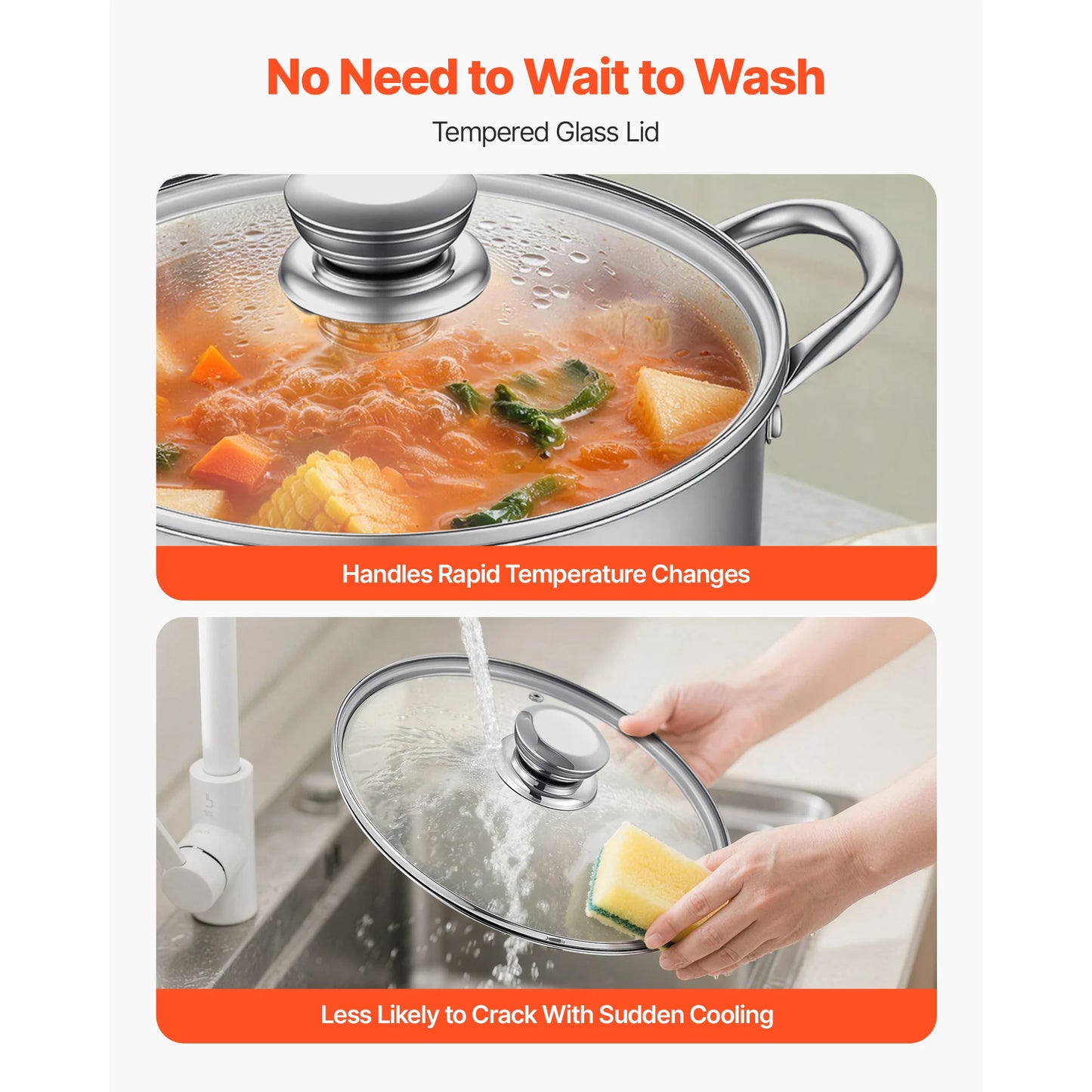 SucceBuy 8/12/16 Qt Stainless Steel Stock Pot with Glass Lid PFOA-Free Compatible with Gas Stoves Induction Cooktops for Soups