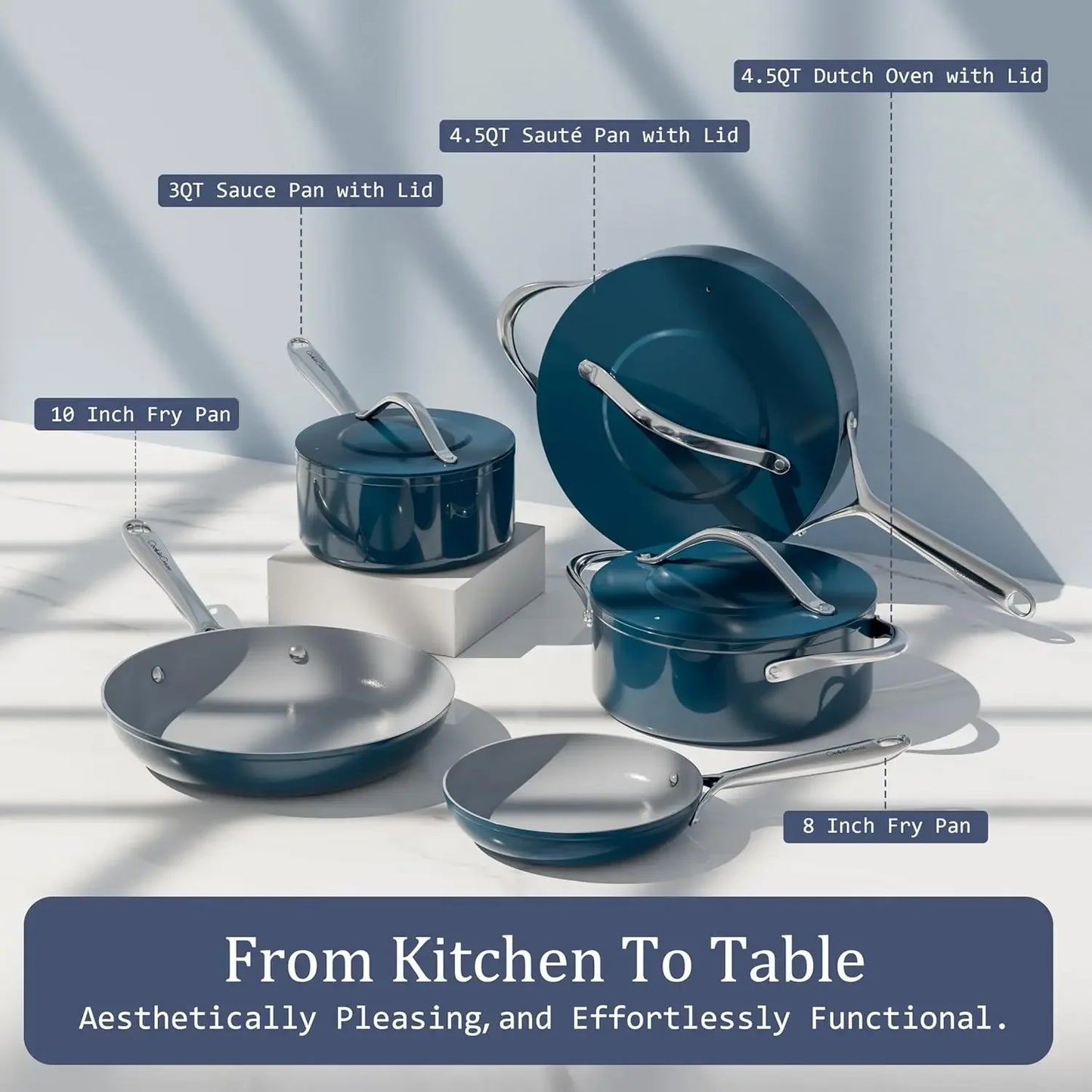 Ceramic Nonstick Cookware Set With Lids PFAS-Free G7 Coating