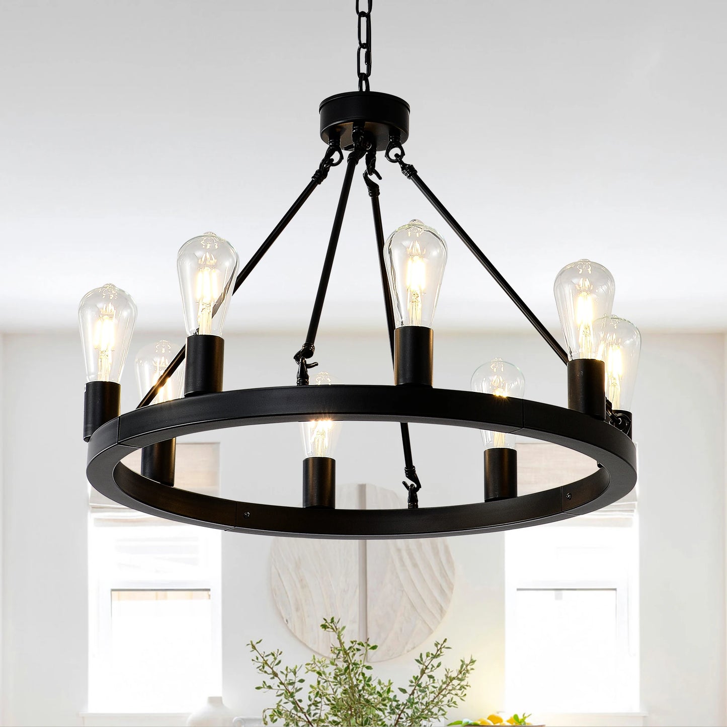 Six-Light Wagon Wheel Chandelier, Farmhouse Modern