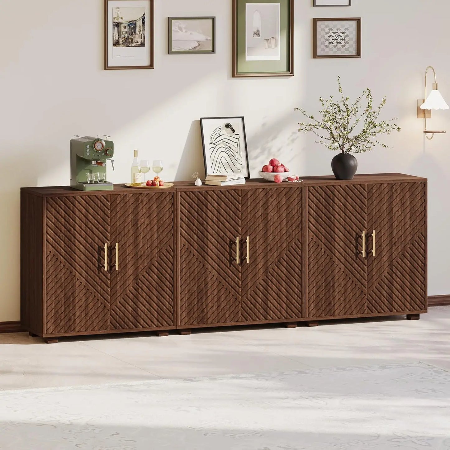 Mid Century Wood Sideboard Buffet Storage Credenza With Arched Doors