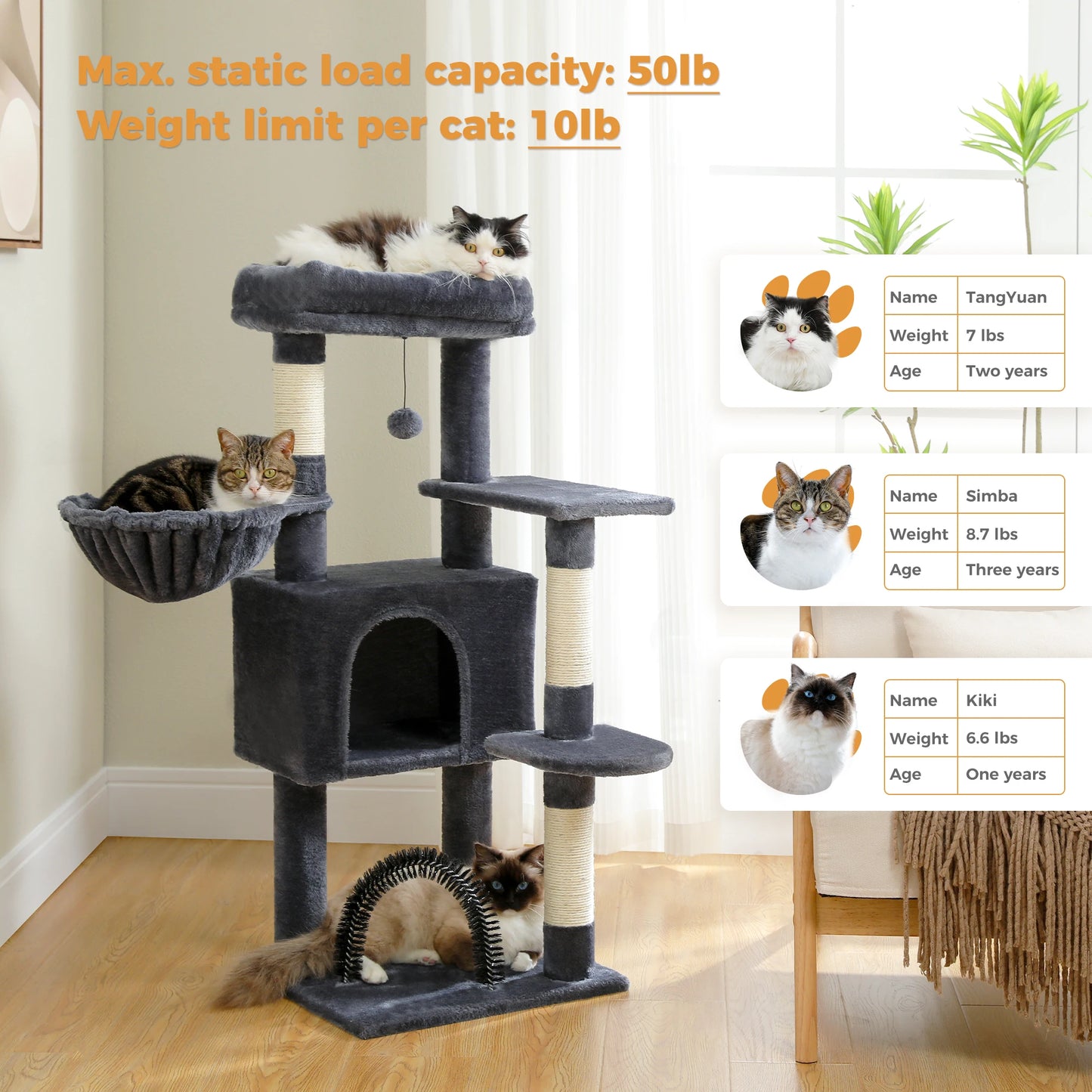 PAWZ Road Cat Tree With Toy Tower Plush Perch Hammock