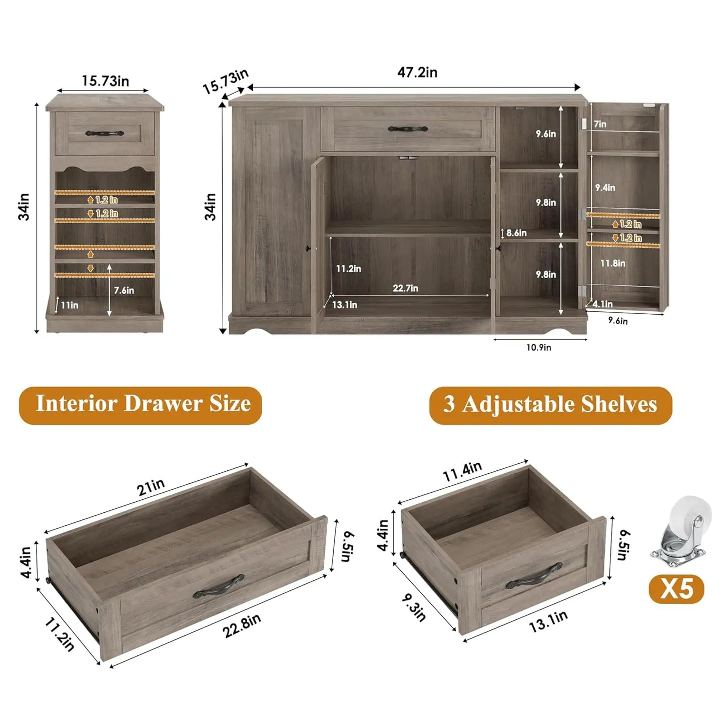 Rolling Kitchen Island Cart With Storage Drawers And Adjustable Shelves