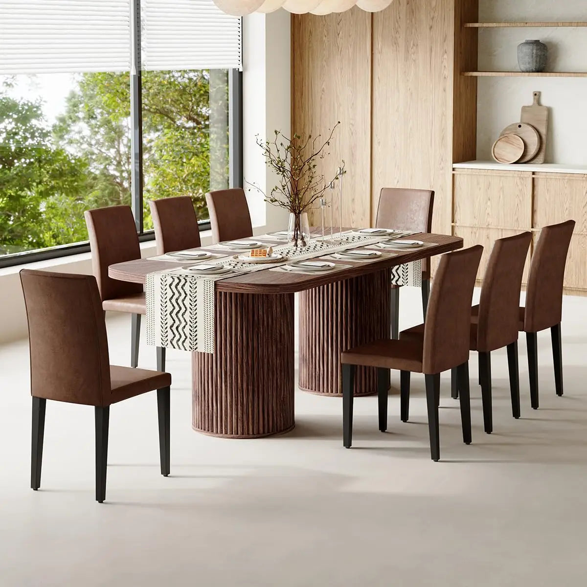 79" Dining Table Set for 8,Large Rectangular Dining Table Set for 8 with Cushioned Chairs,Modern Mid-Century Wood, Custom
