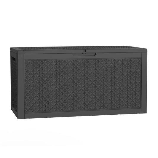 100 Gallon Resin Deck Box, Lockable Patio Outdoor Storage Box for Furniture, Garden Tools and Tools Storage, Waterproof Outside