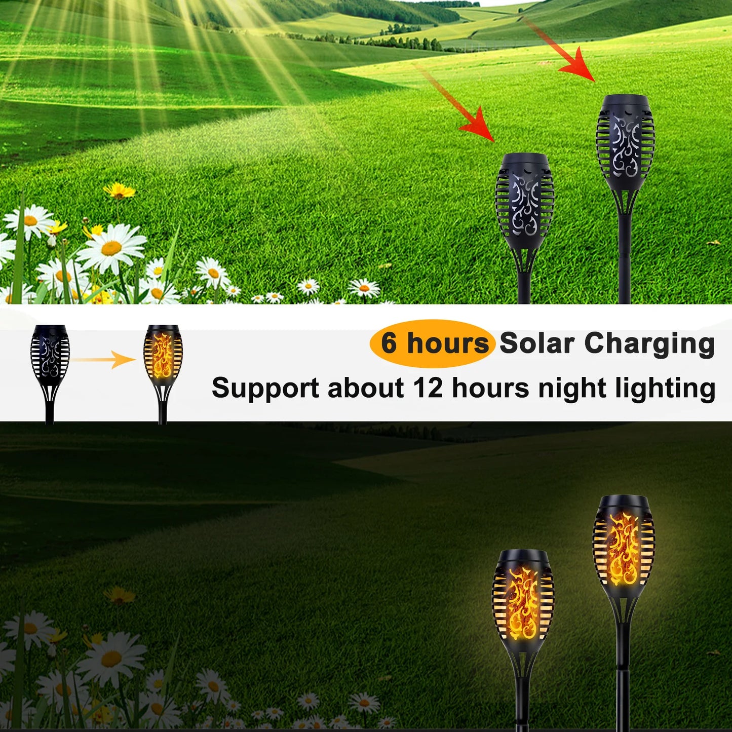 Solar Torch Lights With Flickering Flame Waterproof Outdoor Garden Path