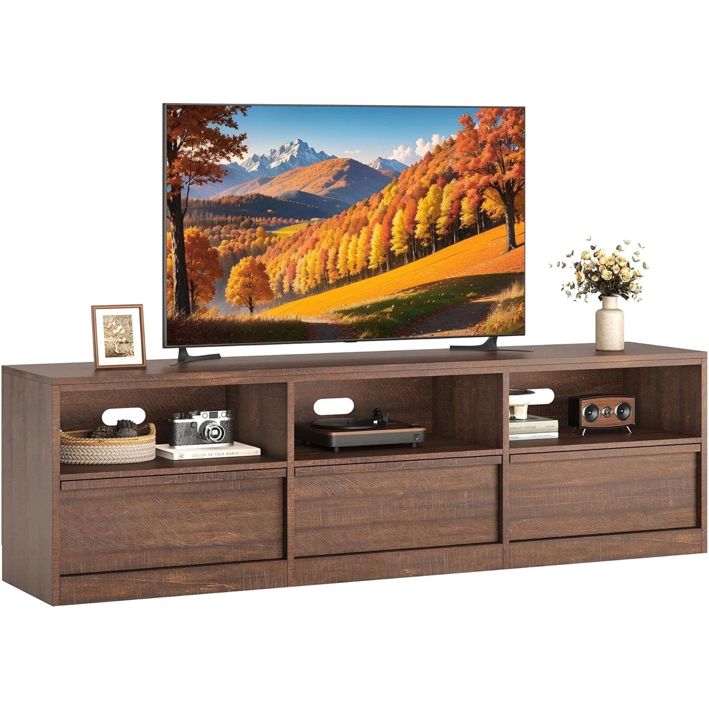 Modern TV Stand with Storage for TVs Up to 85",70 inch Media Console with Drawer & Open Shelves Mid Century Entertainment Center