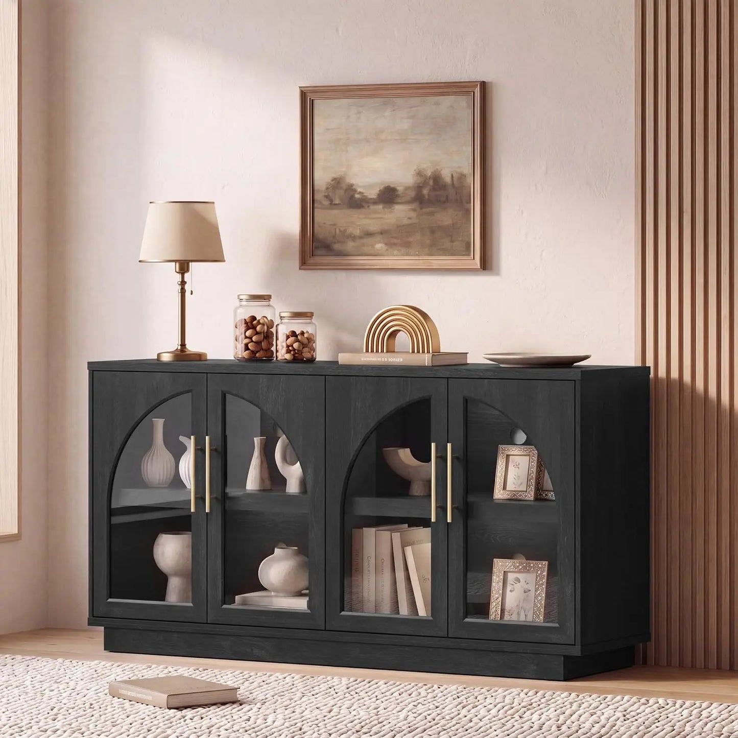 Buffet Cabinet With Glass Doors Modern Arched Sideboard