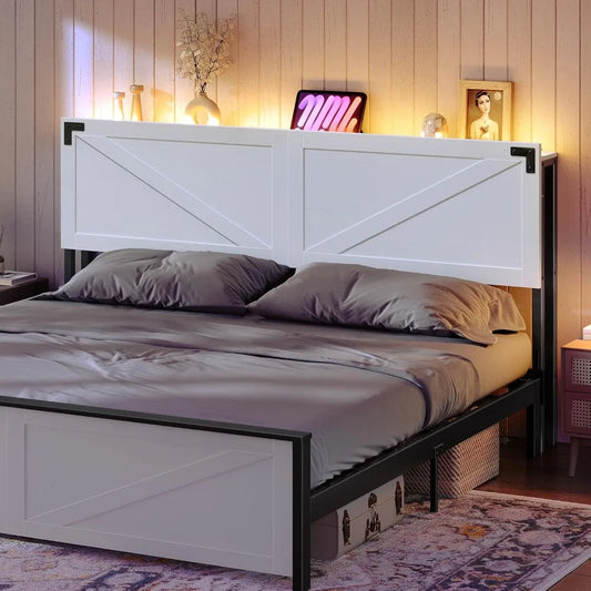 DAFIFY Farmhouse Headboard With 2 Outlets 4 USB Ports LED