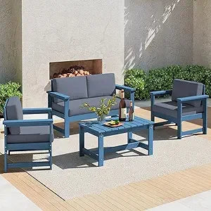 HDPE Outdoor 4-Piece Sofa Set With Cushions For All Weather