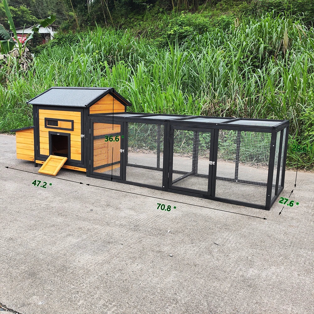 wh-Large Wooden Chicken Coop Outdoor Hen House with Nesting Box, Leak-Proof Pull-Out Tray#