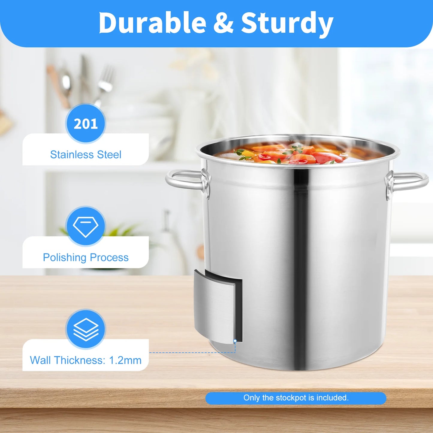 Stainless Steel Stock Pot With Lid And Durable Handles