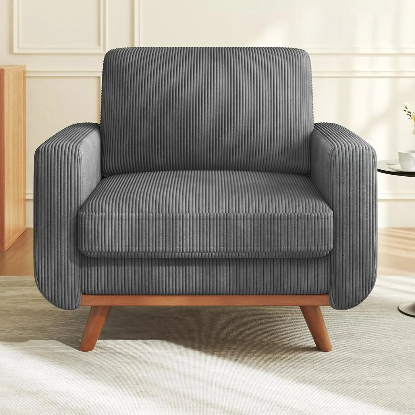 Corduroy L-Shape Modular Sofa With Movable Ottoman Sectional