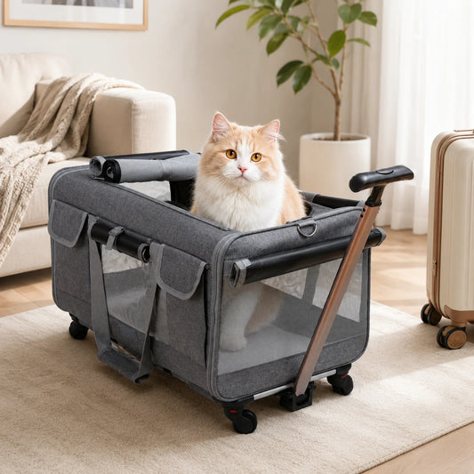 XMSJ Cat Dog Carrier With Wheels Travel Roller Bag