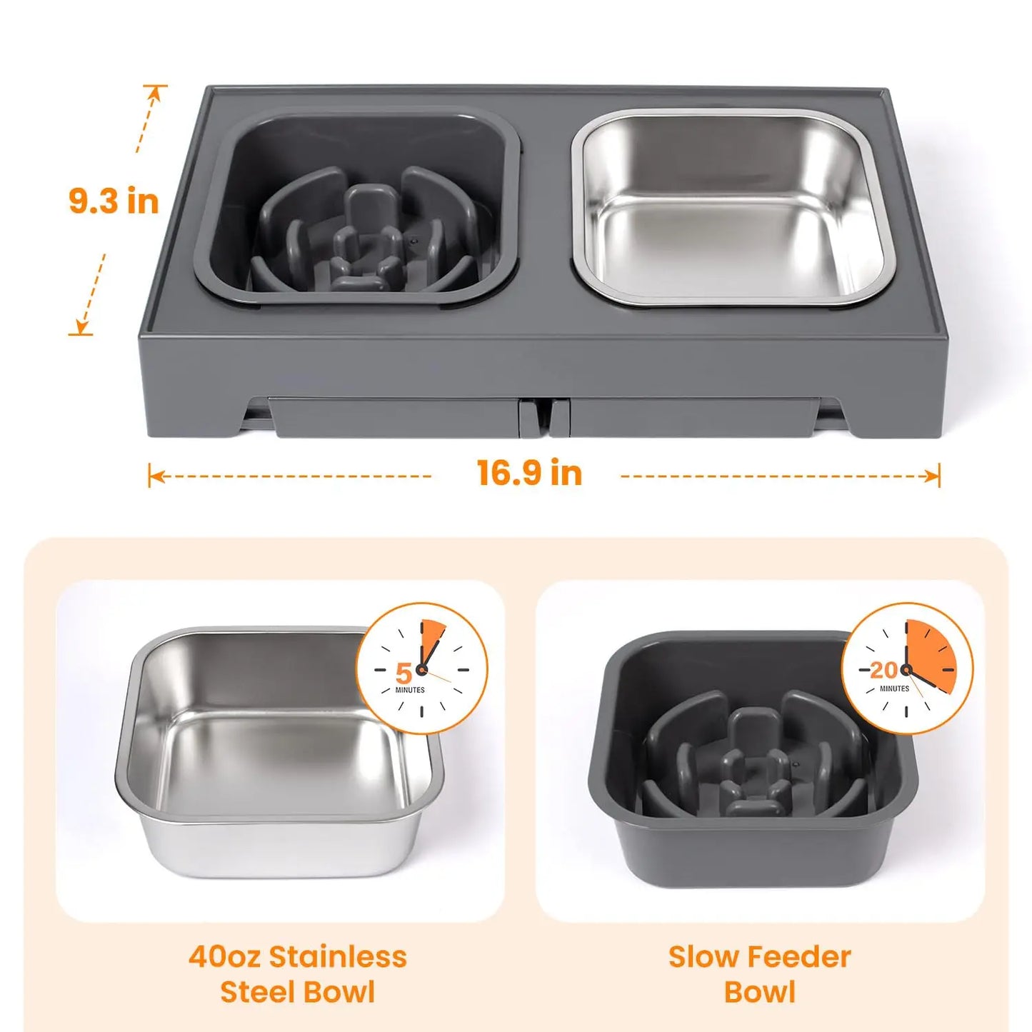 Elevated Slow Feeder Dog Bowls With Foldable Stand Non Slip