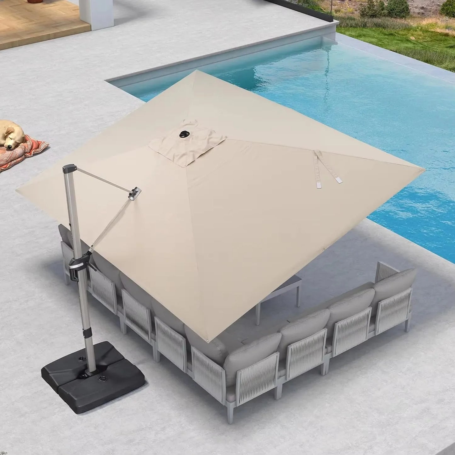 Rectangle Cantilever Umbrella, Aluminum Offset Umbrella with 360° Rotation, Champagne Frame for Pool Deck Garden, 10' X 13' Beig