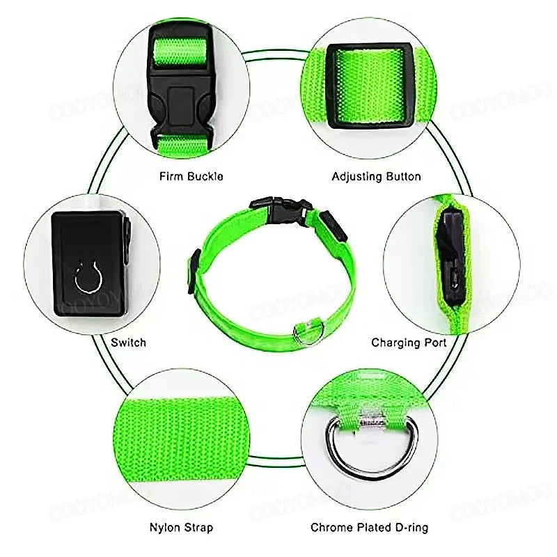 COOYOMOO 3 Mode LED USB Dog Collar With Night Glow