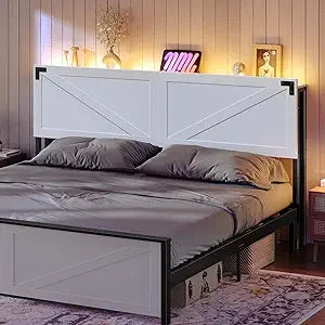 DAFIFY Farmhouse Headboard With 2 Outlets 4 USB Ports LED