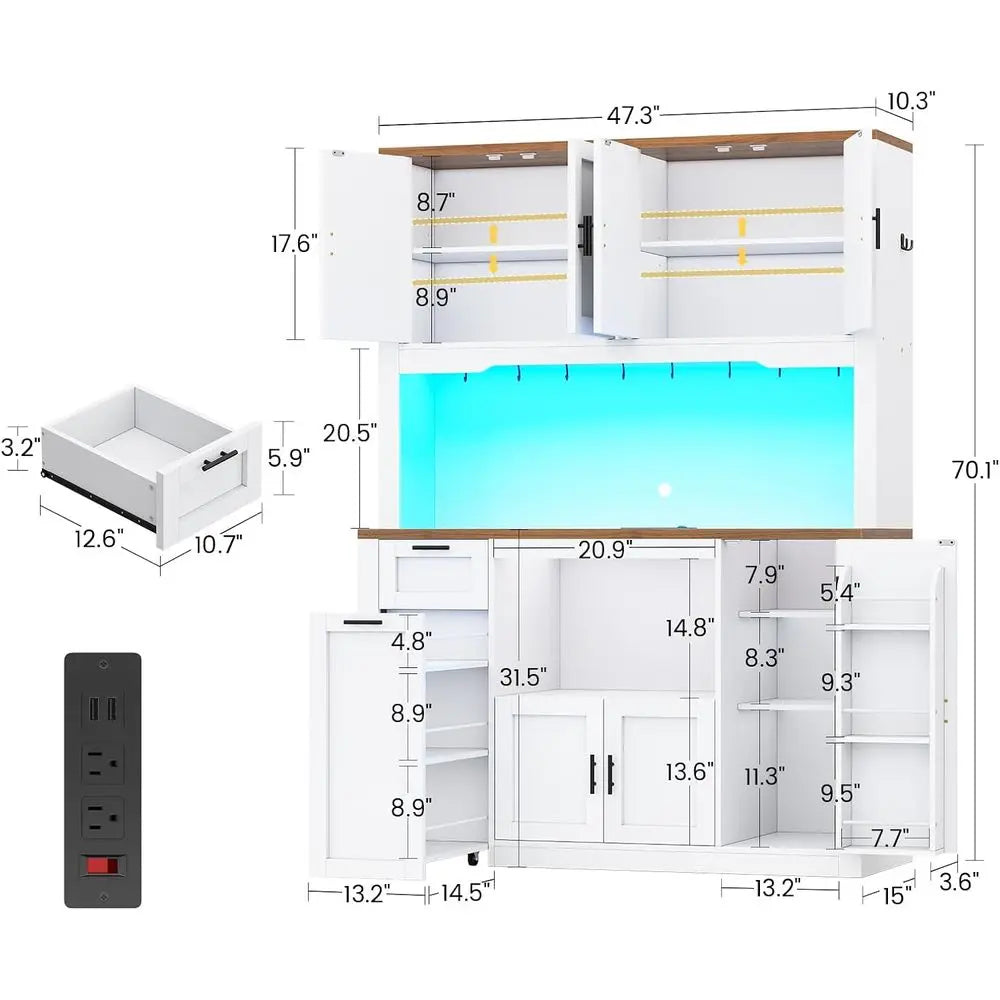 LED Pantry Cabinet With Charging Dock And Kitchen Microwave Stand The Pet & Home Store