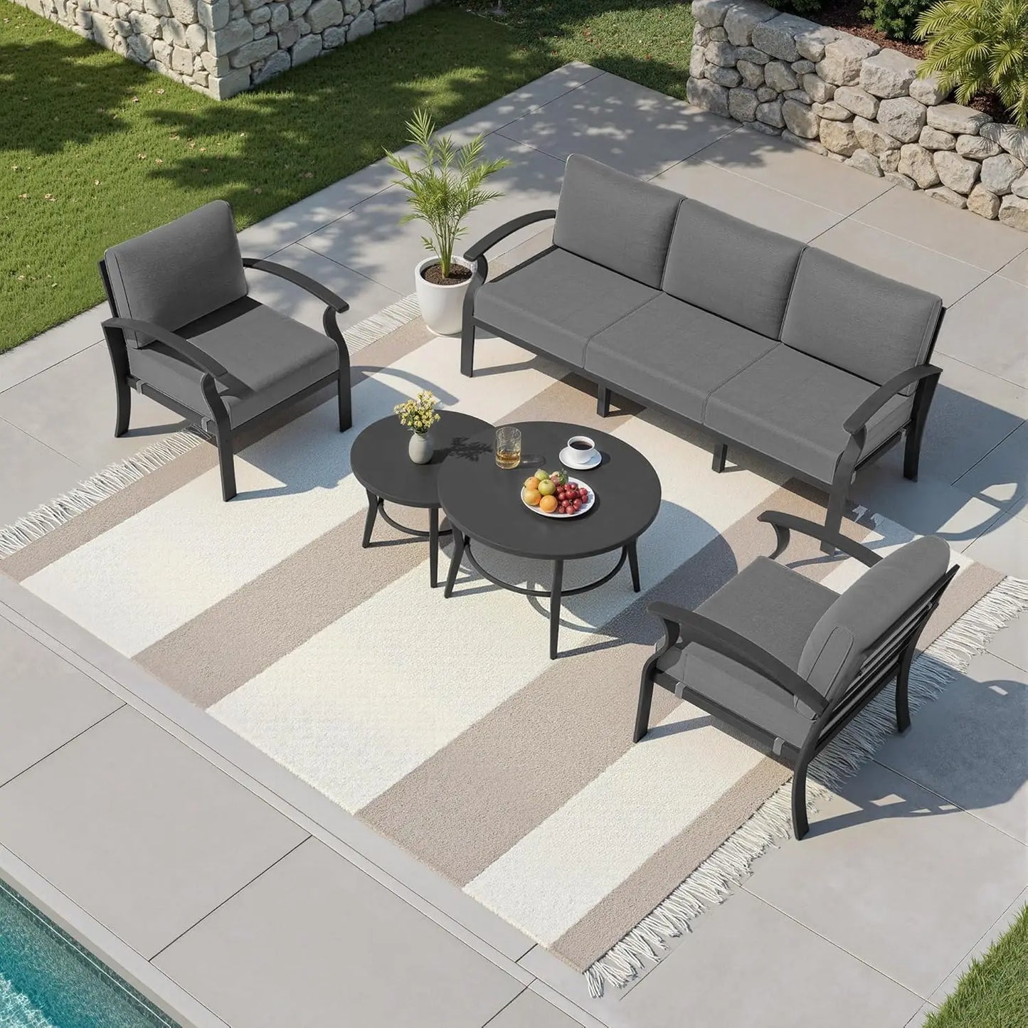 XIAOLANG 4-Piece Aluminum Outdoor Patio Set With Round Coffee Table