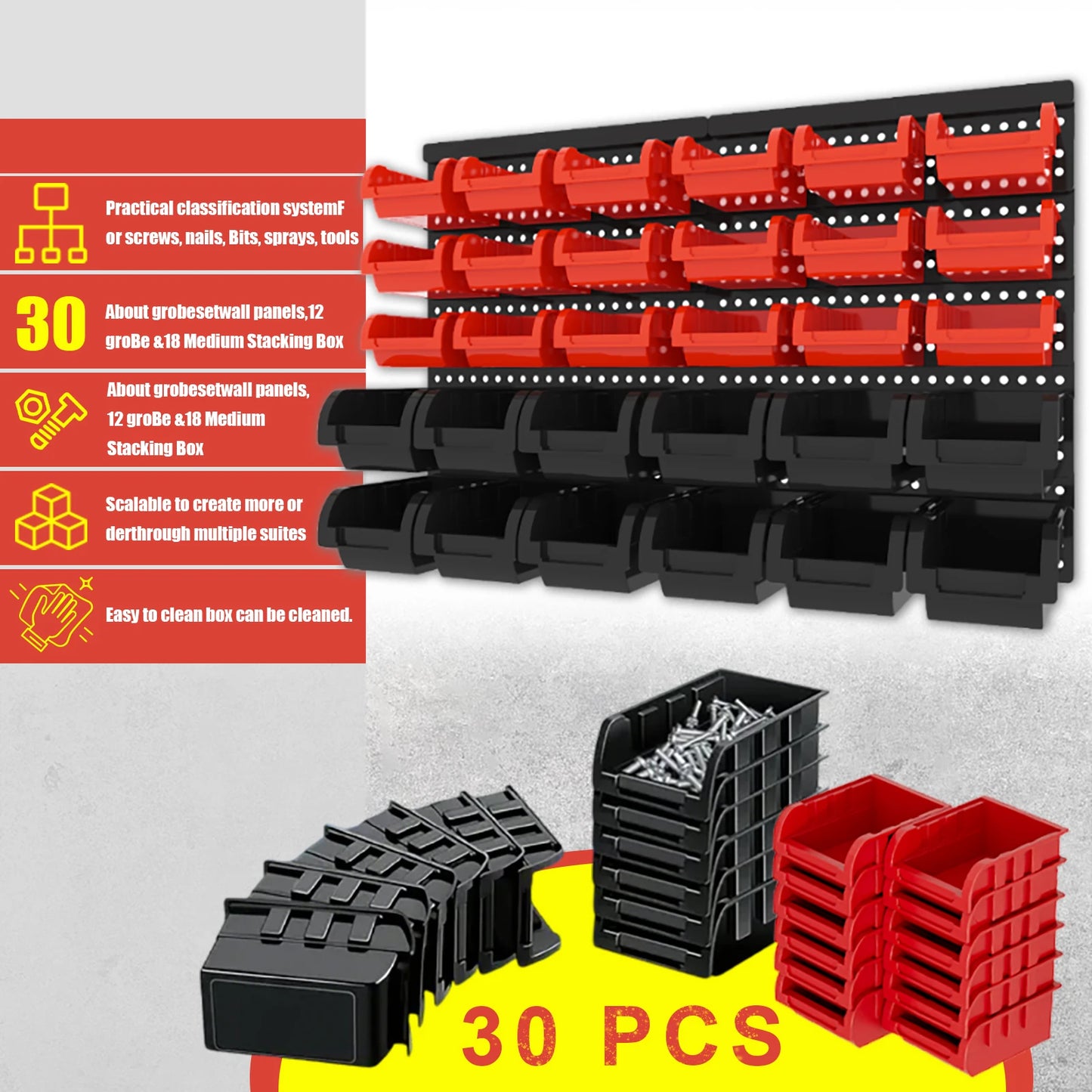 Wall Mounted Storage Bins Set For Garage Organization