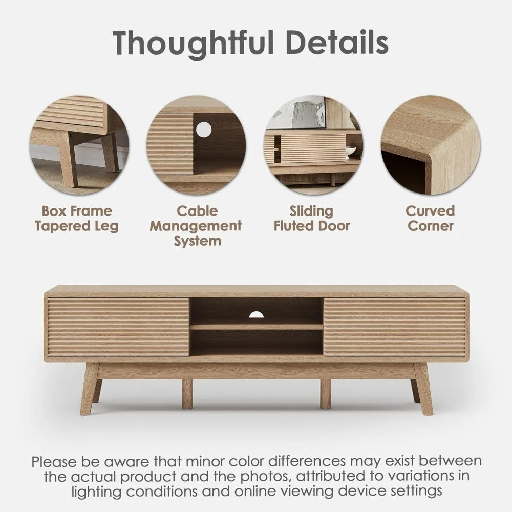 DAFIFY Mid Century Modern TV Console With Fluted Sliding Doors